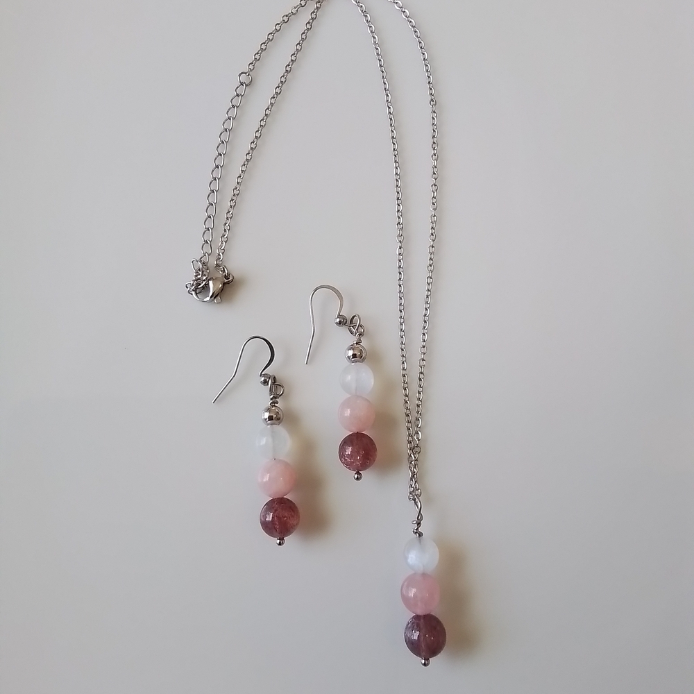 Elegant Rose Quartz Beaded Jewelry Set